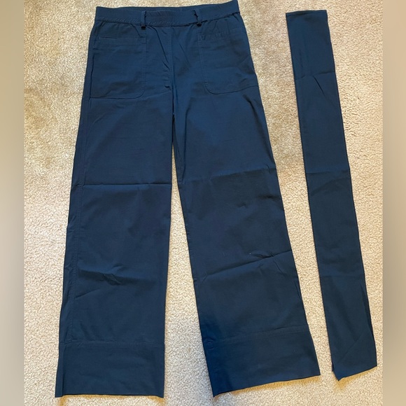 Mela Purdie Pants - Navy Blue Wide-Leg Pants with Tie Belt